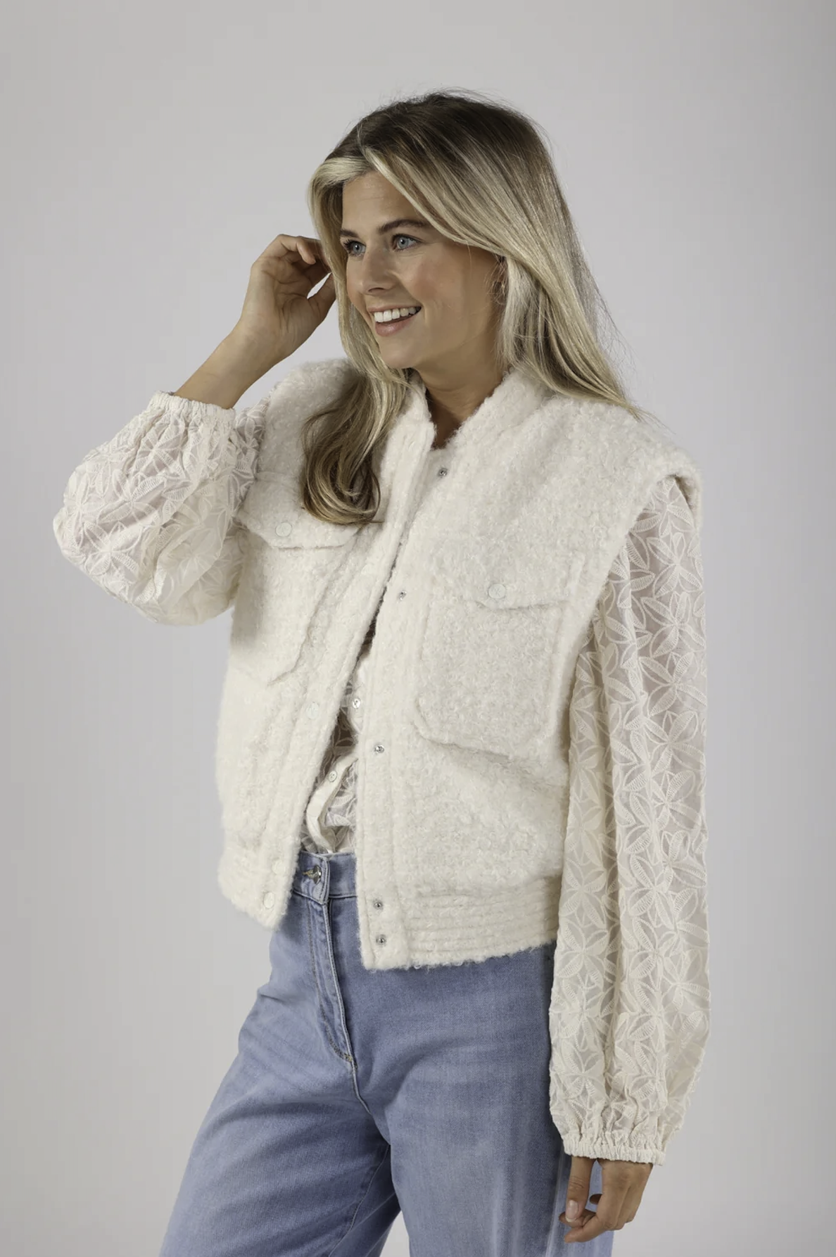 NUKUS Mia Gilet Boucle Off White