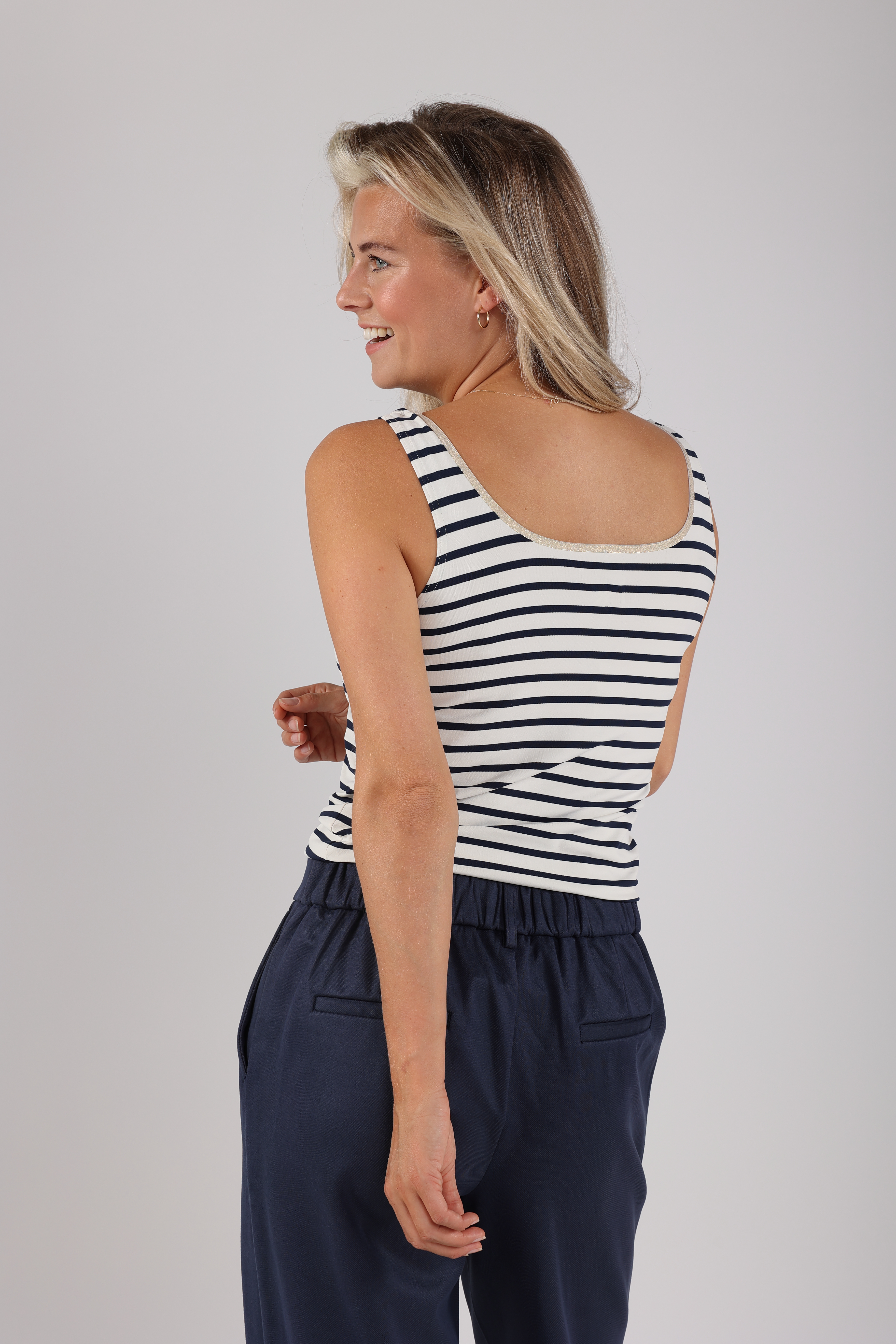 NUKUS Top Juba Singlet Stripe Off White / Navy