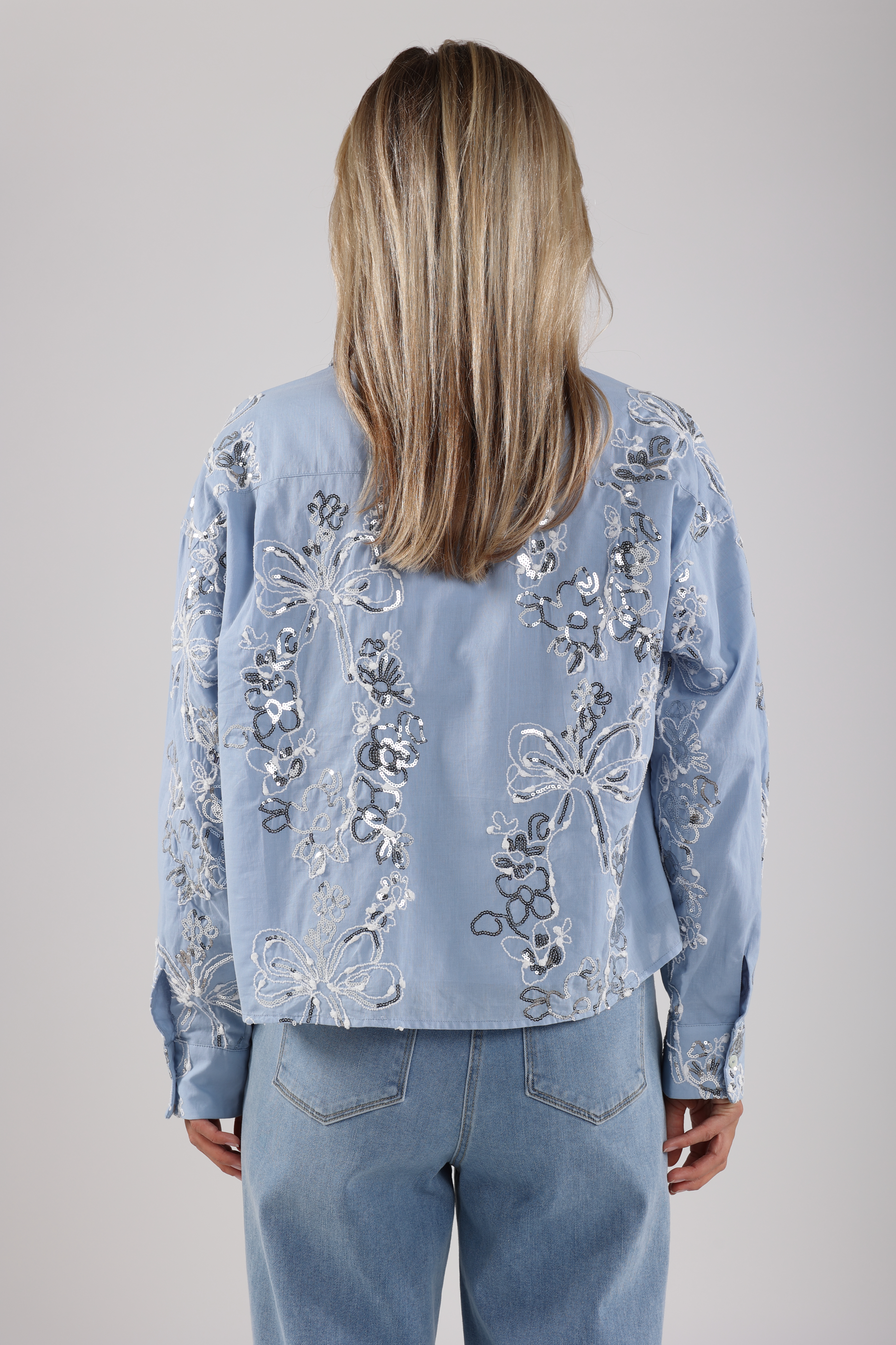 Tessa Blouse Paillet Sky Blue Blauw