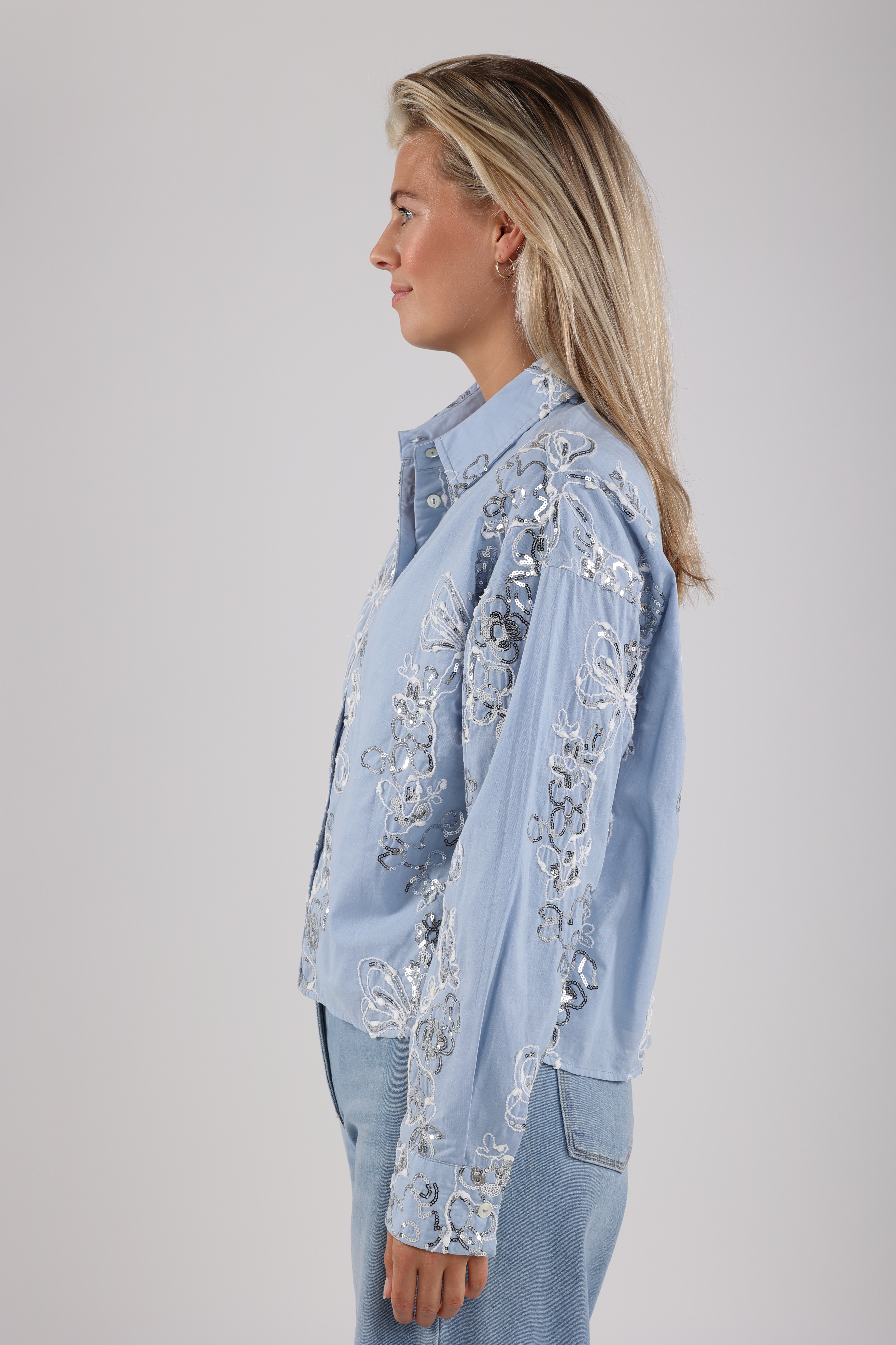 Tessa Blouse Paillet Sky Blue Blauw